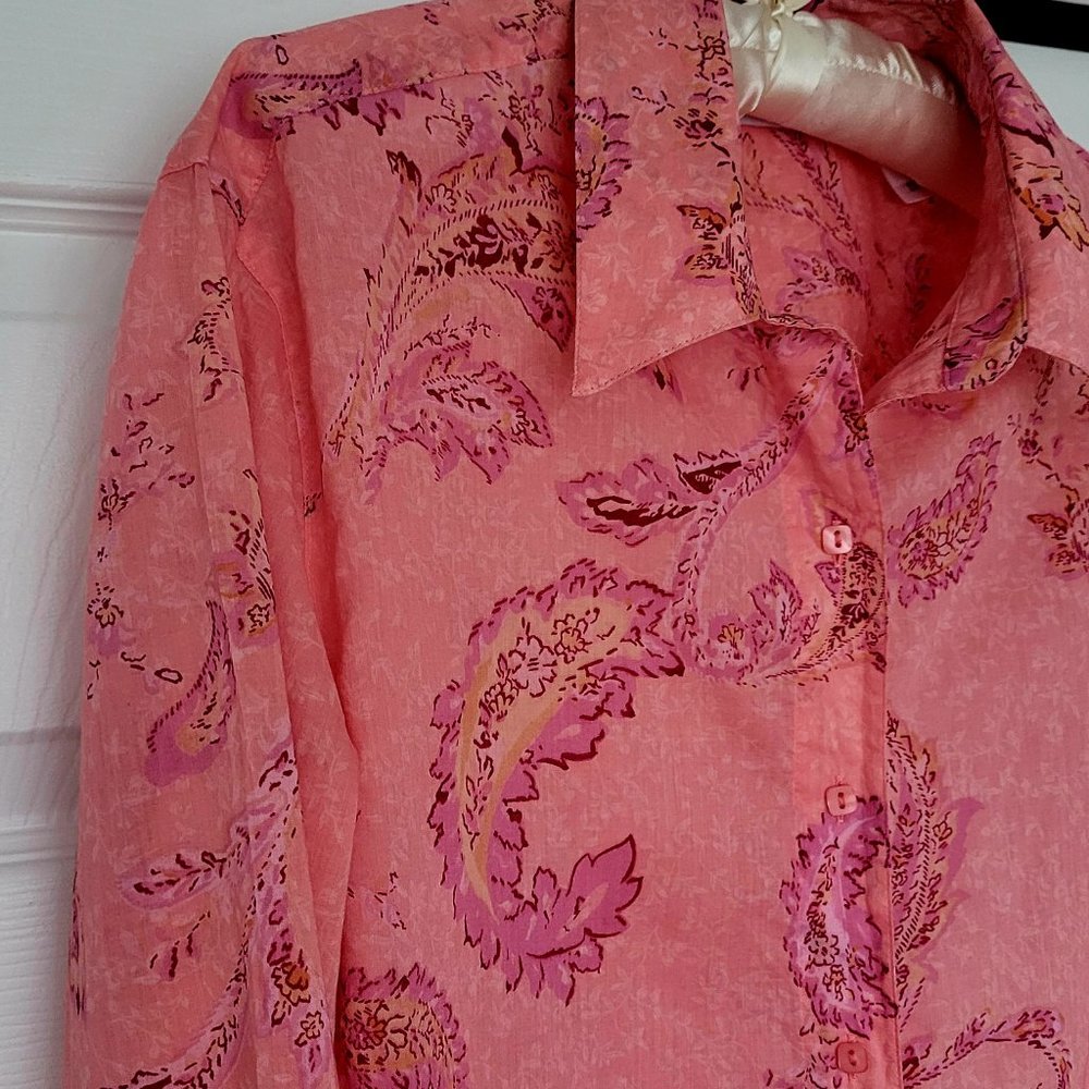 First Issue Women's Light Pink Coral Fitted Shirt, Luxurious 100% Cotton, Large, - Picture 8 of 13